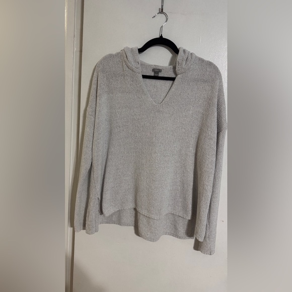 aerie Sweaters - Aerie Light Gray Hooded V-Neck Knit Oversized Pullover size small.